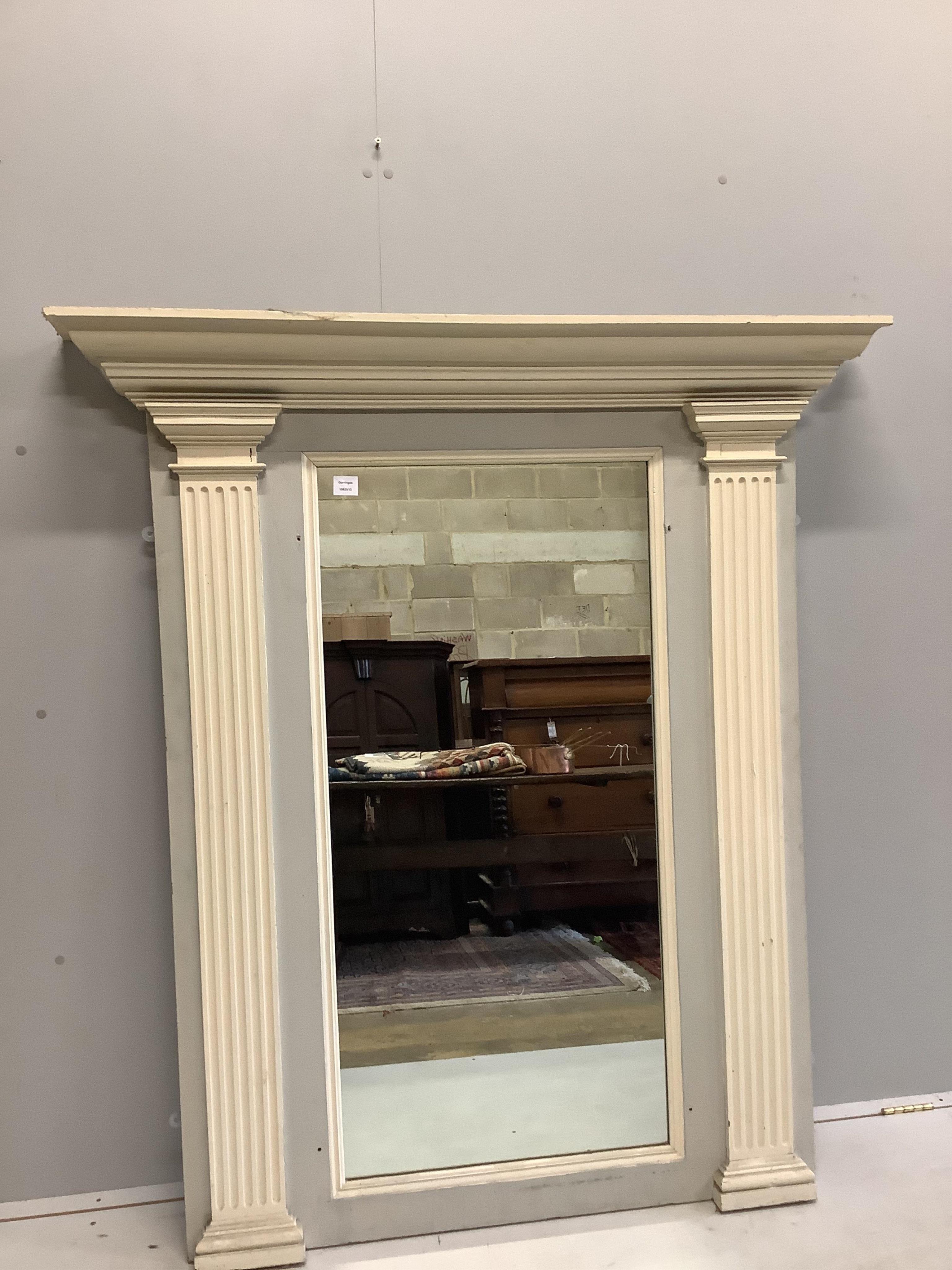 A 19th century painted overmantel mirror, width 134cm, height 153cm. Condition - fair